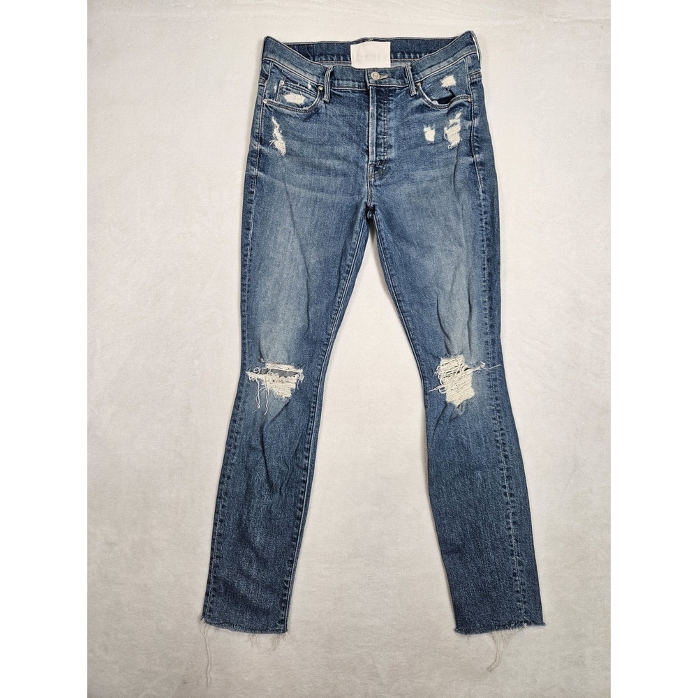 MOTHER The Stunner Jeans Step Fray Button Zip Blue Distressed Womens‎ Size 28*